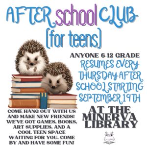 Teen Book Club @ Minerva Free Library Upstairs