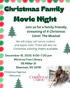 Christmas Family Movie Night A Christmas Carol the Movie December 19 6-7:30 Christmas pajamas welcome